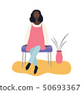 Beautiful african-american woman sitting on a bench chair, vector illustration on white background Beautiful african-american woman sitting on a bench chair, vector illustration on white background 50693367