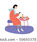 Beautiful womfa at coffee shop while drinking coffee and eating desserts , vector illustration on Beautiful womfa at coffee shop while drinking coffee and eating desserts , vector illustration on 50693378
