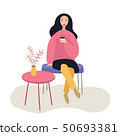 Beautiful woman sitting on the chair at coffee shop while drinking , vector illustration on white Beautiful woman sitting on the chair at coffee shop while drinking , vector illustration on white 50693381