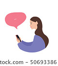 Beautiful caucasian woman with a smartphone, flat vector illustration on white background Beautiful caucasian woman with a smartphone, flat vector illustration on white background 50693386