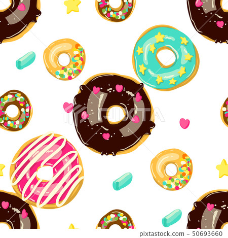 Glazed Donuts seamless pattern. Vector... - Stock Illustration ...