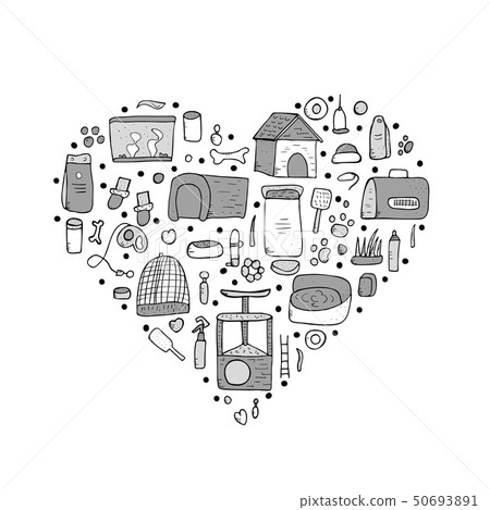 Pet shop concept. Vector doodle style design. - Stock Illustration ...