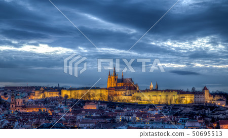 Illuminated Prague Castle in the evening 50695513