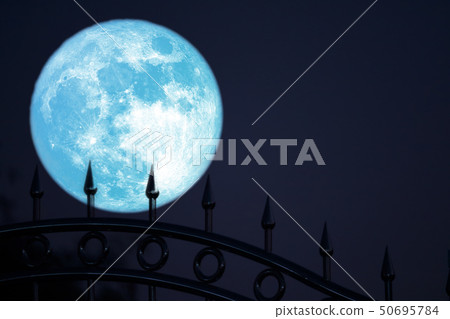 strawberry moon on night sky back silhouette strawberry moon on night sky back silhouette 50695784