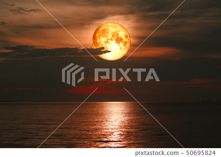full blood moon on night sky over sea silhouette full blood moon on night sky over sea silhouette 50695824
