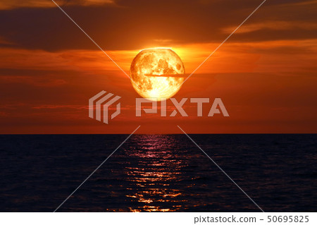 full blood moon on night sky over sea silhouette full blood moon on night sky over sea silhouette 50695825