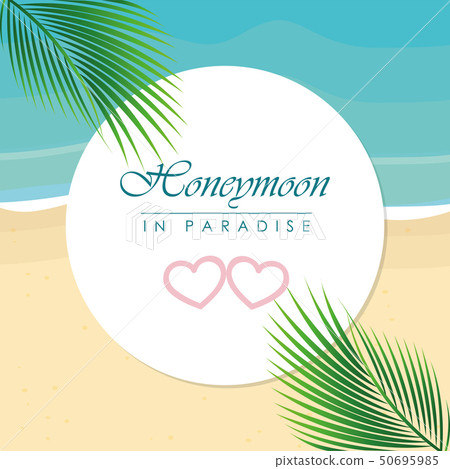 honeymoon in paradise design on the beach with palm leaf honeymoon in paradise design on the beach with palm leaf 50695985