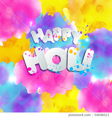 Watercolor hand drawn Happy Holi celebration card. Invitation card in vector. 50696021
