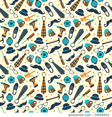 Seamless pattern of Fathers day. Flat set icons on white background. 50696842