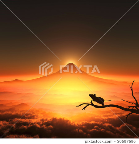 富士山的日出和老鼠剪影 富士山的日出和老鼠剪影 50697696