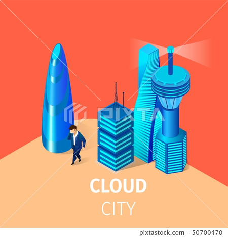Man Walk at Smart Cloud City Intelligent Buildings Man Walk at Smart Cloud City Intelligent Buildings 50700470