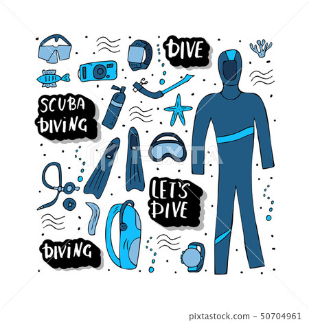 Scuba diving set of elements  and equipment. Scuba diving set of elements  and equipment. 50704961