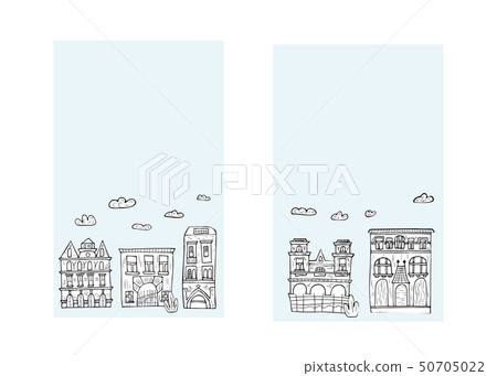 Set of vector houses, trees and clouds. 50705022