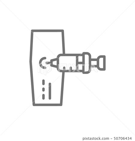 Vaccine injection, syringe in hand line icon. 50706434