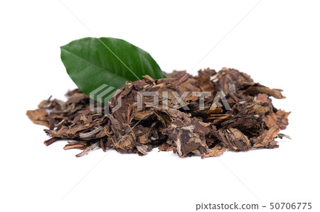 White puer tea, isolated on white background. Chinese tea Puer. Pressed fermented Pu-erh tea. Macro 50706775