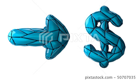 Symbol collection arrow and dollar made of blue plastic. Collection symbols of low poly style blue Symbol collection arrow and dollar made of blue plastic. Collection symbols of low poly style blue 50707035