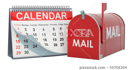Desk calendar with mailbox, 3D rendering Desk calendar with mailbox, 3D rendering 50708304