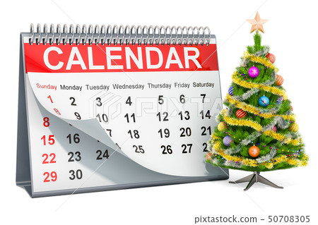 Desk calendar with Christmas tree, 3D rendering Desk calendar with Christmas tree, 3D rendering 50708305