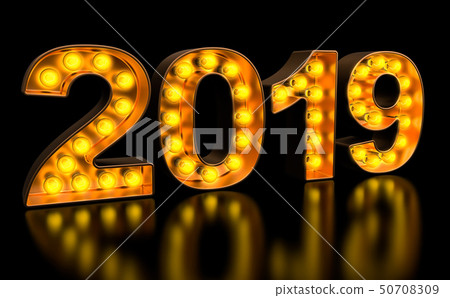 2019 signboard from golden light bulb letters 2019 signboard from golden light bulb letters 50708309