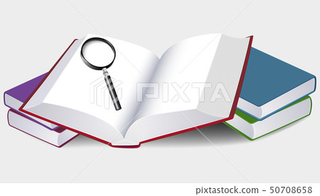 Illustration of an open book with magnifier 50708658