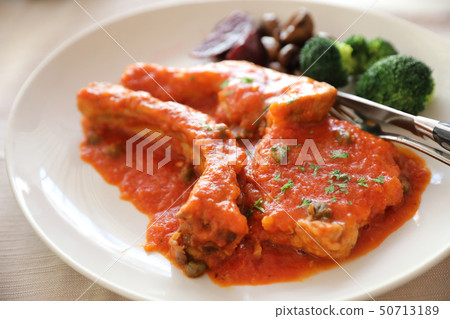 Pork chop steak with tomato sauce and mushroom , Italian food 50713189