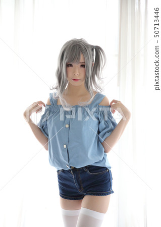 Portrait young asian woman with fashion dress in white tone room Portrait young asian woman with fashion dress in white tone room 50713446