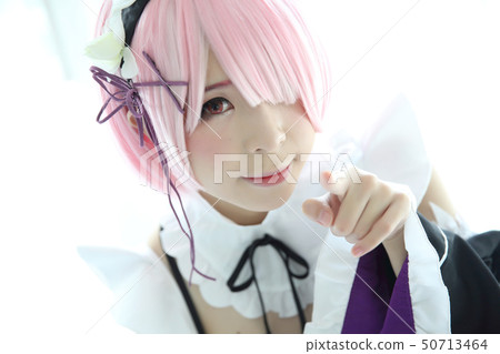 Portrait of Japan anime cosplay woman , white japanese maid in white tone room 50713464
