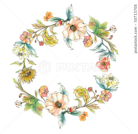 線描水彩花卉組合 50713708