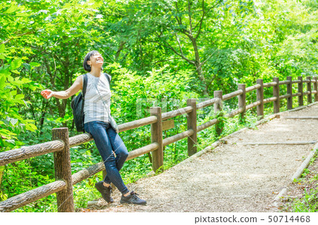 Senior women traveling women going around 100 waterfalls in Japan 50714468