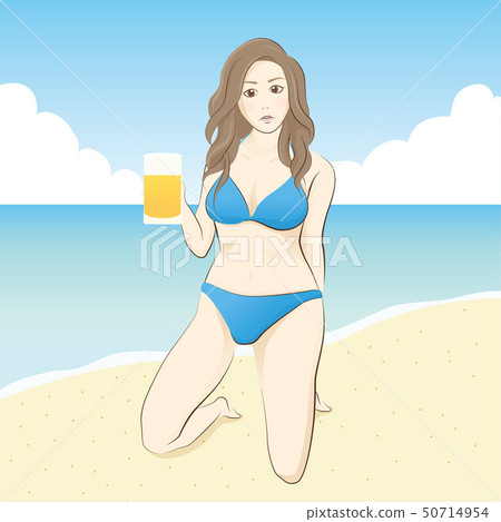 Beautiful girl having a beer on the beach Beautiful girl having a beer on the beach 50714954