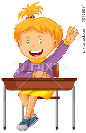 Girl Student Sit On The School Desk Stock Illustration 50716054