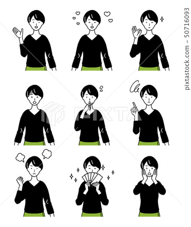 Female facial expression variation set Female facial expression variation set 50716093