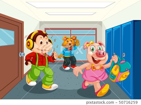 Animal student at school hallway 50716259