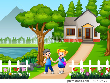 Happy school children going to school Happy school children going to school 50717577