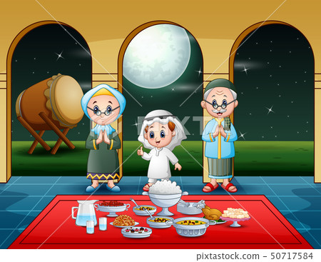 Muslim family celebrating iftar party 50717584