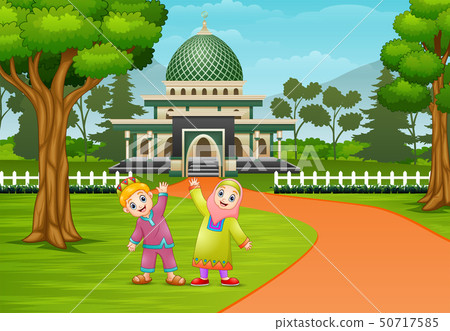 Happy muslim kid posing in front of mosque 50717585