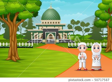 Happy muslim in front of mosque 50717587