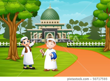 People muslim cartoon on the road to the mosque 50717593