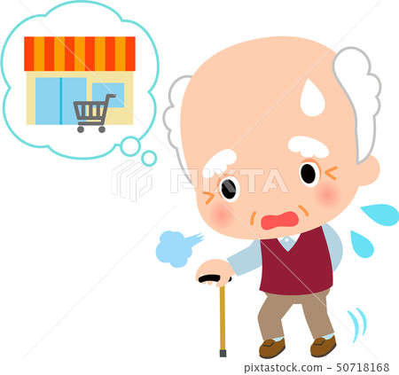 Senior man struggling to go shopping 50718168
