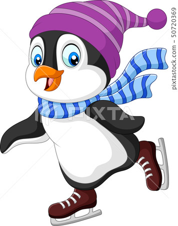 Cartoon penguin ice skating isolated on white back 50720369