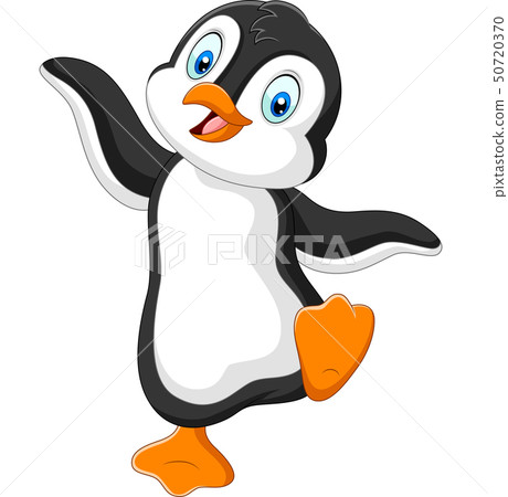 Cute penguin cartoon dancing on white background 50720370