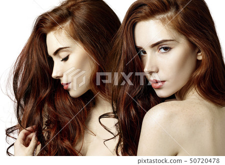 Collage of sensual redhead woman with beautiful hair. 50720478