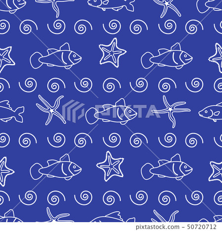 Vector seamless pattern with starfish and fish 50720712