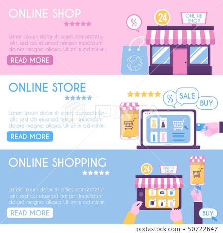 Banner templates set of online shopping flat cartoon style 50722647