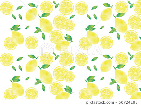 Watercolor style Random pattern of lemon with leaf and round slice lemon and leaf 50724193