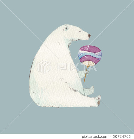 Summer polar bear fan watercolor illustration 50724765