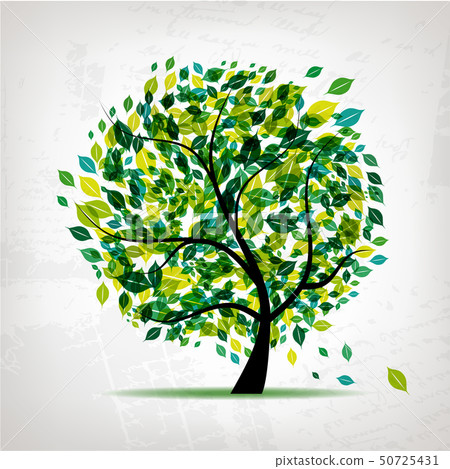 Spring tree green on grunge background for your 50725431