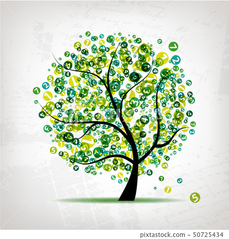 Art tree with figures green for your design 50725434