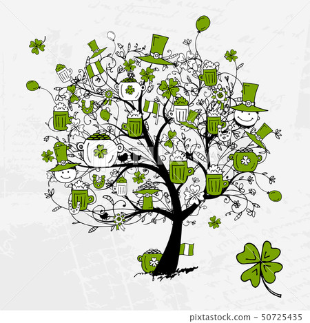 St. Patrick's Day, drawing tree with beer mugs for St. Patrick's Day, drawing tree with beer mugs for 50725435
