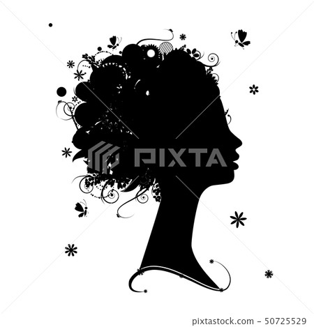 Female profile silhouette, floral hairstyle for Female profile silhouette, floral hairstyle for 50725529
